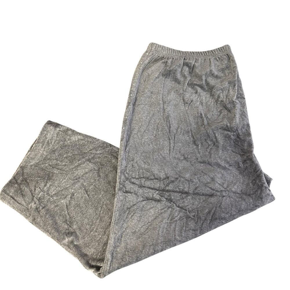 Quacker Factory Plus Size Gray Velour Pants 3X Rhinestones Pull On Soft